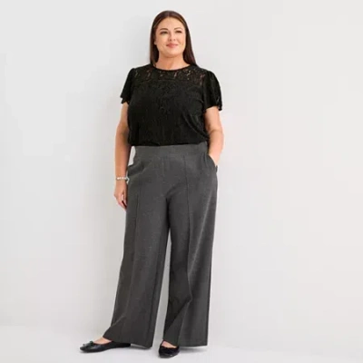 Liz Claiborne Womens Plus Wide Leg Mid Rise Pull-on Pant In Gray