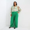 Liz Claiborne Womens Plus Wide Leg Mid Rise Pull-on Pant In Green