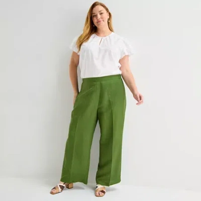 Liz Claiborne Womens Plus Wide Leg Mid Rise Pull-on Pant In Green