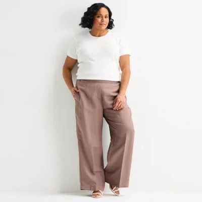 Liz Claiborne Womens Plus Wide Leg Mid Rise Pull-on Pant In Pink