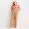 Liz Claiborne Womens Plus Wide Leg Mid Rise Trouser In Brown