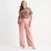 Liz Claiborne Womens Plus Wide Leg Mid Rise Trouser In Pink