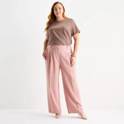 Liz Claiborne Womens Plus Wide Leg Mid Rise Trouser In Pink