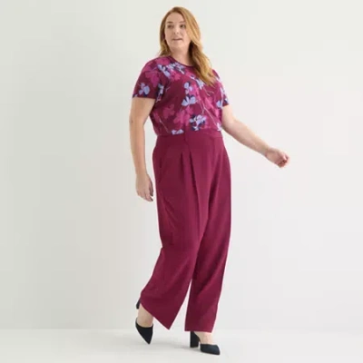 Liz Claiborne Womens Plus Wide Leg Mid Rise Trouser In Red