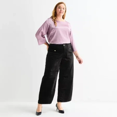 Liz Claiborne Womens Plus Wide Leg Mid Rise Velvet Pull-on Pant In Black
