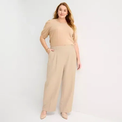 Liz Claiborne Womens Plus Wide Leg Trouser In Neutral