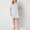 Liz Claiborne Womens Poplin Short Sleeve Plus Nightshirt In White
