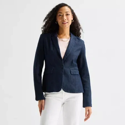 Liz Claiborne Womens Regular Fit Blazer In Blue