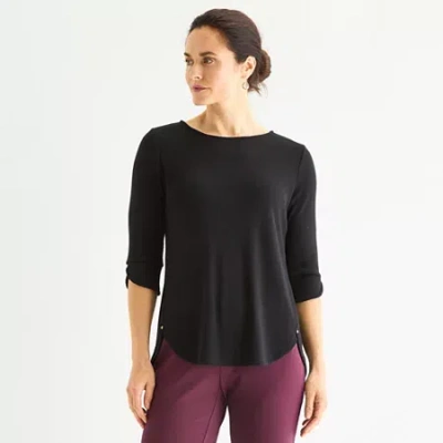 Liz Claiborne Womens Round Neck 3/4 Sleeve Tunic Top In Black