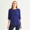Liz Claiborne Womens Round Neck 3/4 Sleeve Tunic Top In Blue