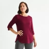 Liz Claiborne Womens Round Neck 3/4 Sleeve Tunic Top In Red