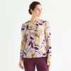 Liz Claiborne Womens Round Neck Long Sleeve Blouse In Purple