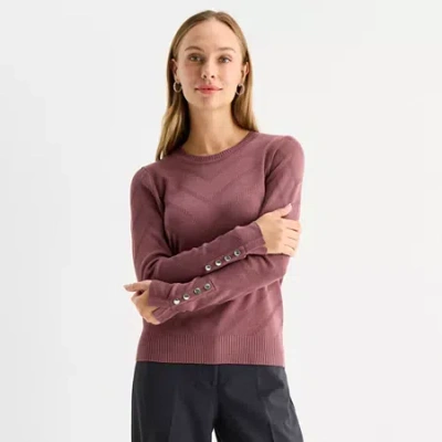 Liz Claiborne Womens Round Neck Long Sleeve Pullover Sweater In Pink