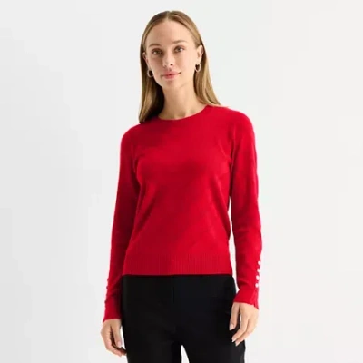 Liz Claiborne Womens Round Neck Long Sleeve Pullover Sweater In Red