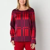 Liz Claiborne Womens Round Neck Long Sleeve Satin Blouse In Red
