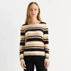 Liz Claiborne Womens Round Neck Long Sleeve Striped Pullover Sweater In Brown