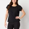 Liz Claiborne Womens Round Neck Short Sleeve Blouse In Black