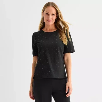 Liz Claiborne Womens Round Neck Short Sleeve Blouse In Black
