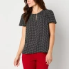 Liz Claiborne Womens Round Neck Short Sleeve Blouse In Black
