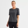 Liz Claiborne Womens Round Neck Short Sleeve Blouse In Gray