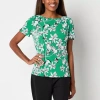 Liz Claiborne Womens Round Neck Short Sleeve Blouse In Green