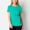 Liz Claiborne Womens Round Neck Short Sleeve Blouse In Green