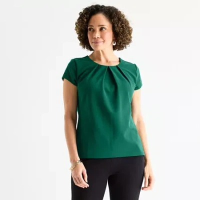 Liz Claiborne Womens Round Neck Short Sleeve Blouse In Green