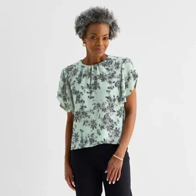 Liz Claiborne Womens Round Neck Short Sleeve Blouse In Multi