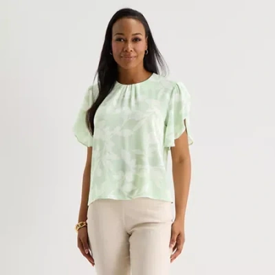 Liz Claiborne Womens Round Neck Short Sleeve Blouse In Green