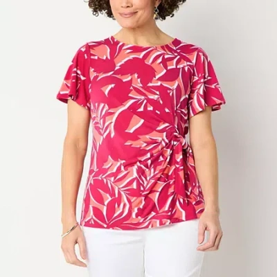 Liz Claiborne Womens Round Neck Short Sleeve Blouse In Pink