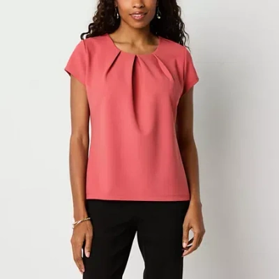 Liz Claiborne Womens Round Neck Short Sleeve Blouse In Pink