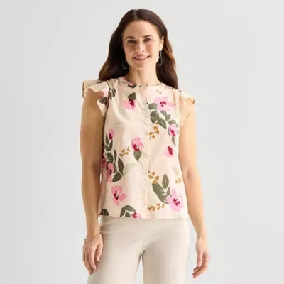 Liz Claiborne Womens Round Neck Short Sleeve Blouse In Multi