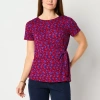 Liz Claiborne Womens Round Neck Short Sleeve Blouse In Red