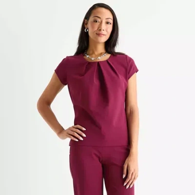 Liz Claiborne Womens Round Neck Short Sleeve Blouse In Red