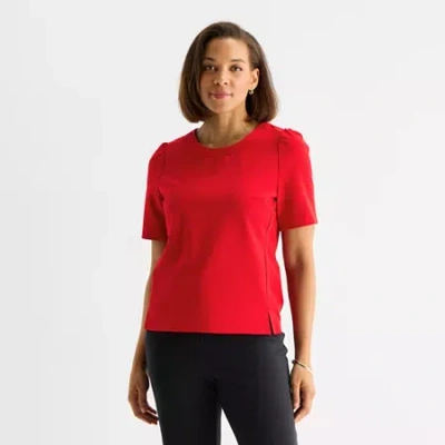 Liz Claiborne Womens Round Neck Short Sleeve Blouse In Red