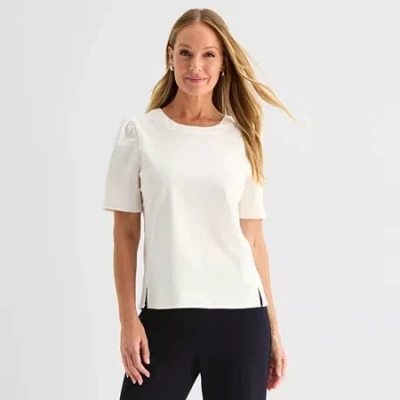 Liz Claiborne Womens Round Neck Short Sleeve Blouse In Sand