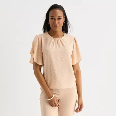 Liz Claiborne Womens Round Neck Short Sleeve Blouse In Pink
