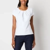 Liz Claiborne Womens Round Neck Short Sleeve Blouse In White
