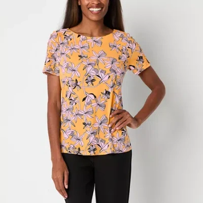 Liz Claiborne Womens Round Neck Short Sleeve Blouse In Yellow