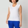 Liz Claiborne Womens Round Neck Sleeveless Pullover Sweater In White