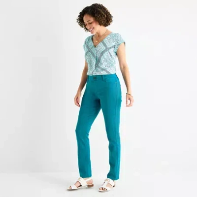 Liz Claiborne Womens Sara Mid Rise Slim Fit In Blue