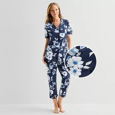 Liz Claiborne Womens Short Sleeve 2-pc. Pajama Set In Blue