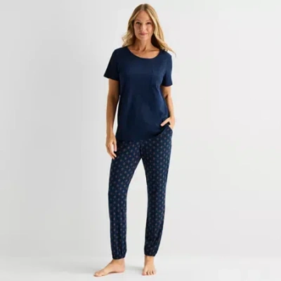 Liz Claiborne Womens Short Sleeve 2-pc. Pajama Set In Blue