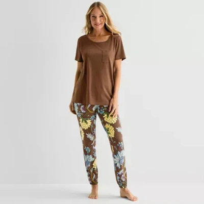Liz Claiborne Womens Short Sleeve 2-pc. Pajama Set In Brown