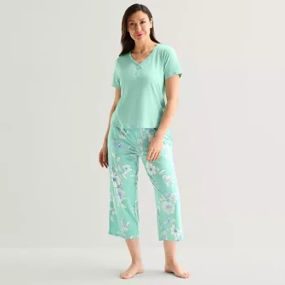 Liz Claiborne Womens Short Sleeve 2-pc. Pajama Set In Green