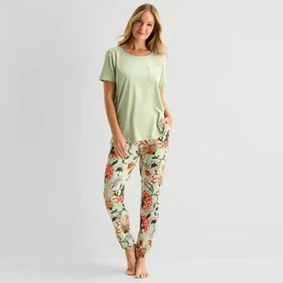 Liz Claiborne Womens Short Sleeve 2-pc. Pajama Set In Green