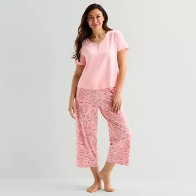 Liz Claiborne Womens Short Sleeve 2-pc. Pajama Set In Pink