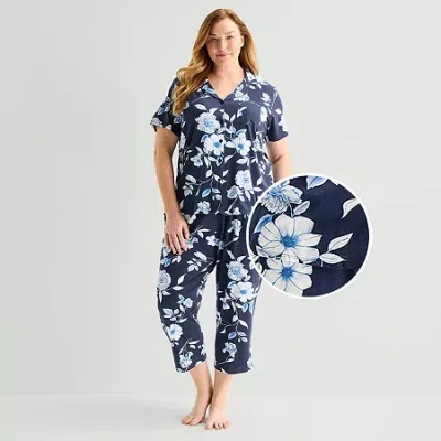 Liz Claiborne Womens Short Sleeve 2-pc. Plus Pajama Set In Blue