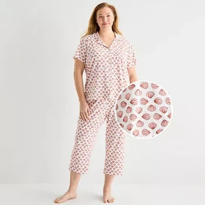 Liz Claiborne Womens Short Sleeve 2-pc. Plus Pajama Set In Pink