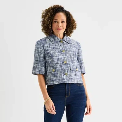 Liz Claiborne Womens Short Sleeve Blouse In Blue